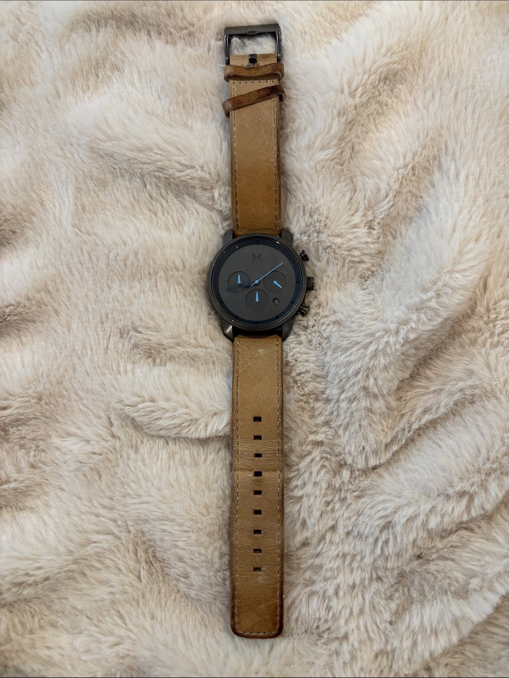 MVMT Black Dial Watch with Tan Leather Strap